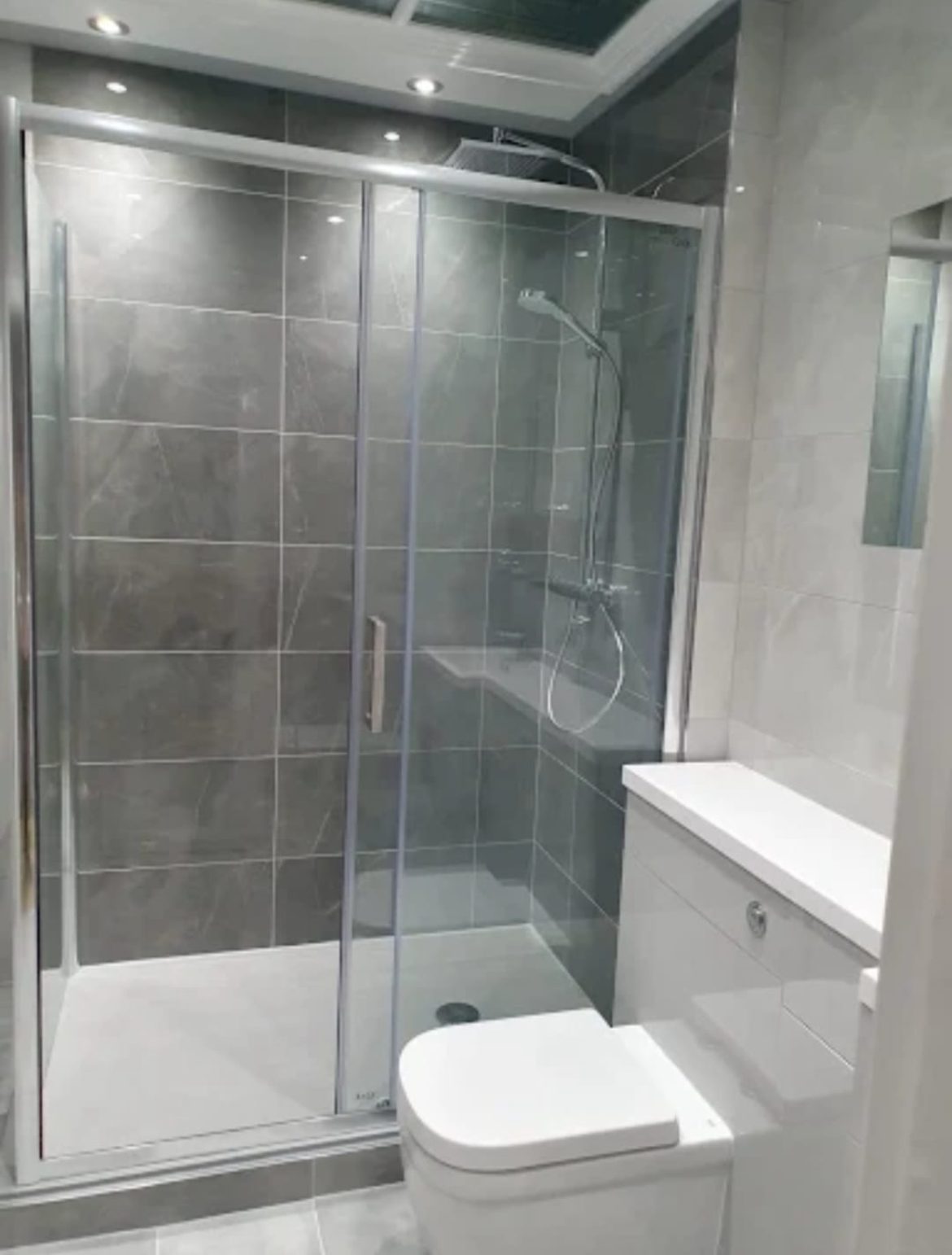 Full bathroom installation with walk-in shower
